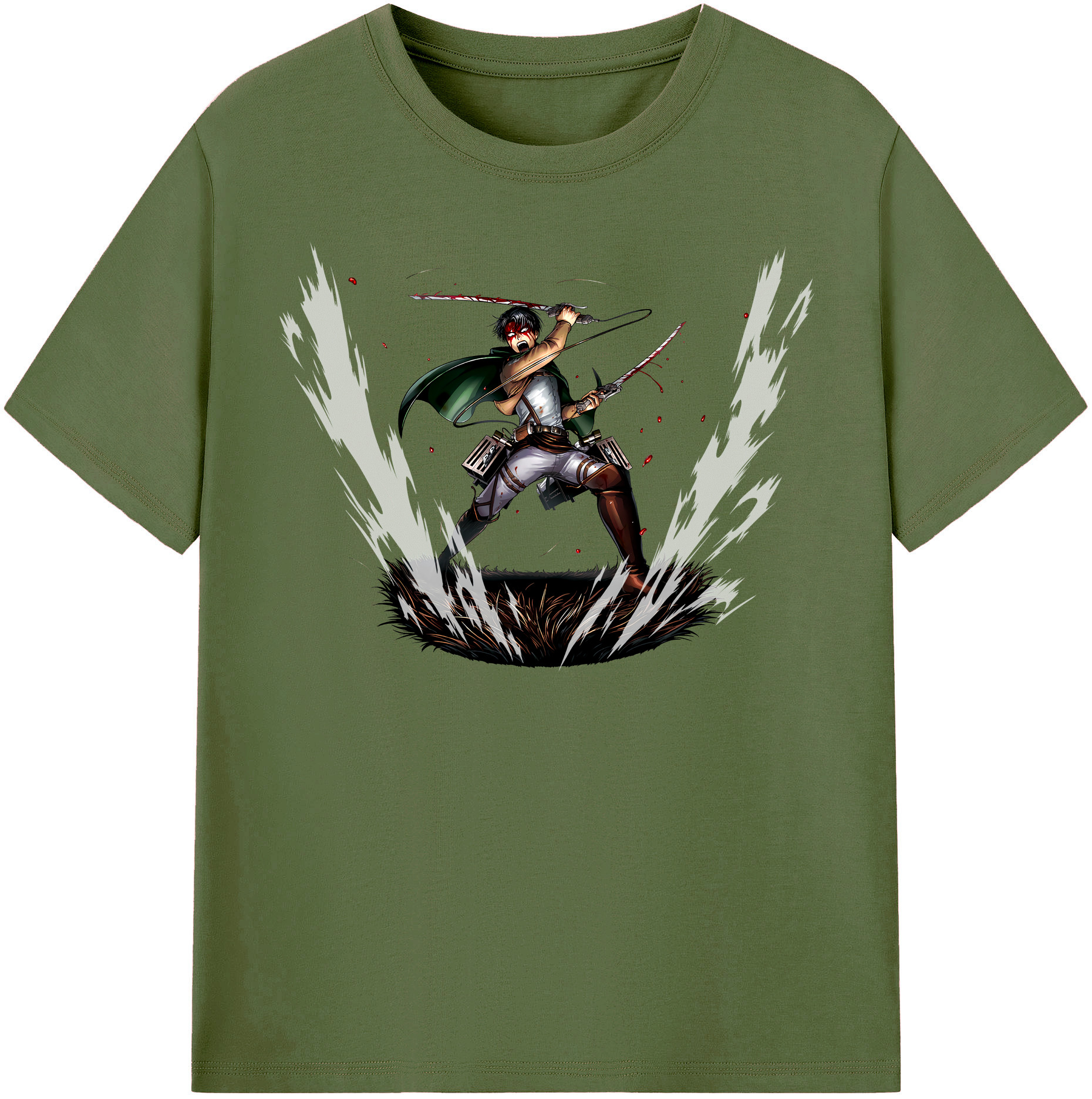 （画像用） 進撃の巨人 リヴァイ·アッカーマン Attack on Titan Levi Ackerman 綿100％半袖Tシャツ（フロントプリント）
